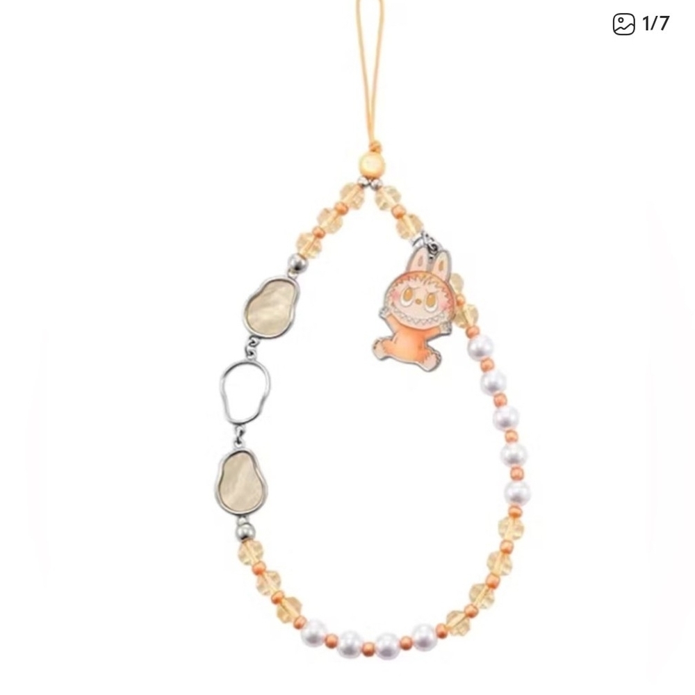 STOCKING STUFFER LABUBU Pop Matt Labubu Orange and White Beaded Phone Charm